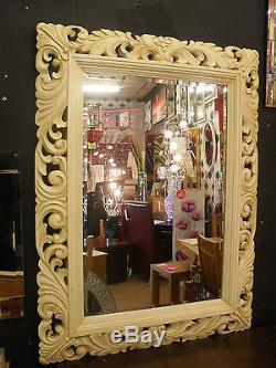 Large Renaissance Brushed Cream Ornate Bevelled Wall Mirror 123x93cm Wood Frame