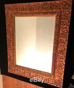 Large Retro Gold Gilt Carolina Wall Mirror Bevel Glass 30x34 Vintage