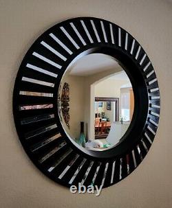 Large Round 39.5 Decorative Starburst Mirrored Wood Frame Beveled Accent Mirror