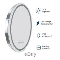 Large Round LED Wall Bathroom Mirror Fogless with Sensor Touch White & Warm Light