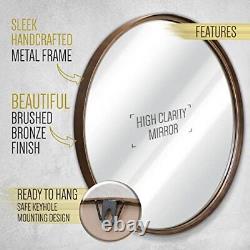 Large Round Mirror, 27.5 inch Brushed Bronze Wall Mirror with Handcrafted Oil