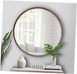 Large Round Mirror, 27.5 inch Brushed Bronze Wall Mirror with Handcrafted Oil