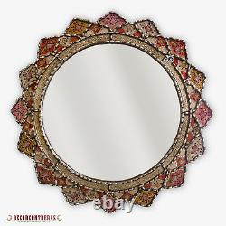 Large Round Mirror 31.5, Decorative Wall Accent Mirror, Peruvian painted Glass