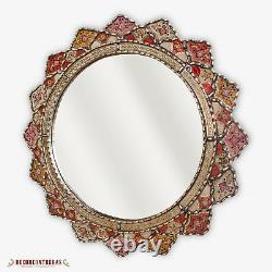 Large Round Mirror 31.5, Decorative Wall Accent Mirror, Peruvian painted Glass