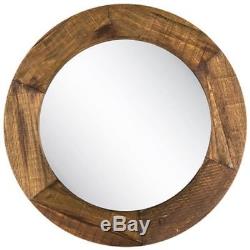 Large Round Rustic Stain Wood Wall Mirror Amana Grande Home Decor 34 D
