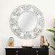 Large Round Silver Wall Mirror Geometric Greek Key Design Glam Mod Chic, 35.5
