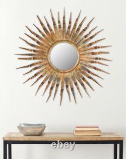 Large Round Sunburst Accent Wall Mirror Bronze Finish Metal Textured 3-D Frame