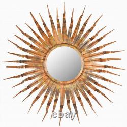 Large Round Sunburst Accent Wall Mirror Bronze Finish Metal Textured 3-D Frame