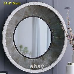 Large Round Wall Decor Accent Mirror Distressed Vanity Farmhouse Rustic Bathroom