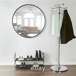 Large Round Wall Mirror Decorative Black Frame Modern Circle Design Black 37 In