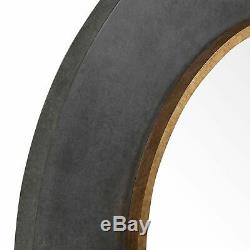 Large Round Wood Beveled Wall Mirror Contemporary Charcoal Concrete Design Sleek
