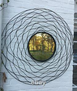 Large Rustic Country Metal Wire Round Wall Mirror 36