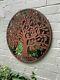 Large Rustic Metal Tree Of Life outside Round Wall Mirror With Trees And Birds