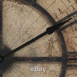Large Rustic Nautical Map Wall Clock Black Iron & Wood Parchment-Color Face 31