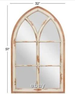 Large Rustic Vintage Cathedral Arch Windowpane Wood Accent Wall Mirror Decor