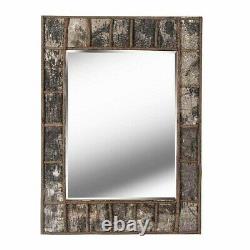 Large Rustic Wall Mirror Natural Birch Bark Chunky Wood Frame Textured Rectangle
