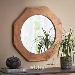Large Rustic Wall Mirror Solid Wood Octagon Farmhouse Bathroom Vanity Home Decor