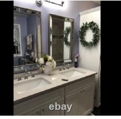 Large Silver Brushed Glam Finish Modern Wall Mirror Bathroom Vanity Bevel Decor