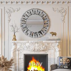 Large Silver Mirror Round Decor Wall Mirror for Dining Room Fireplace Entryway