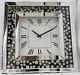 Large Silver Mirrored Black Inlay Floating Crystal Effect Bling Wall Clock