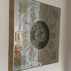 Large Silver Mirrored Cog wall clock