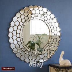 Large Silver Round Wall Mirror 31.5 from Peru, Silver leaf wood framed mirror