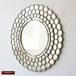 Large Silver Round Wall Mirror 31.5 from Peru, Silver leaf wood framed mirror