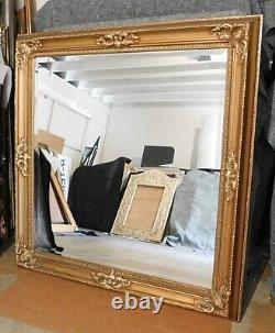 Large Solid Wood Gold 53x55 Rectangle Beveled Framed Wall Mirror