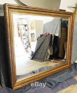 Large Solid Wood Gold 59x71 Rectangle Beveled Framed Wall Mirror