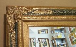 Large Solid Wood Green/Gold 27x27 Rectangle Beveled Framed Wall Mirror