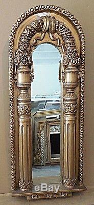 Large Solid Wood Hand Carved Ornate 21x51 Arched Framed Wall Mirror