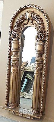 Large Solid Wood Hand Carved Ornate 21x51 Arched Framed Wall Mirror