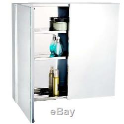 Large Stainless Steel Wall Mounted Bathroom Mirror Storage Cabinet Double Doors