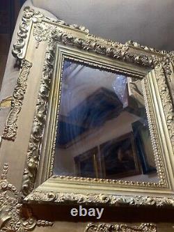 Large Stunning Antique Ornate Gold Tone Gilt Wall Mirror-32.0 Wide x 36.0 Tall