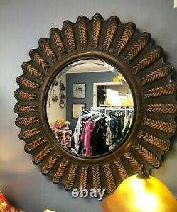 Large Sunburst Round Wall Mirror Beveled Glass and Metal Sunflower 40x40