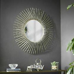 Large Sunburst Wall Accent Mirror Round Metal Mid-Century Glam Chic Home Decor