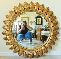 Large The Bombay Company 36 Ornate Gold Sunburst Beveled Hanging Wall Mirror