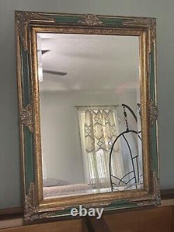 Large Traditional Style Gold & Green Crackle Beveled Wall Mirror