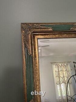 Large Traditional Style Gold & Green Crackle Beveled Wall Mirror