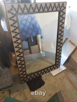 Large Unique Arteriors Modern Leather and Linen Ishtar Wall Mirror 57 x 40