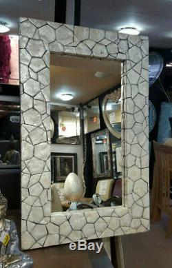 Large Unique Wall Mirror White Glass Shell Mosaic African Moroccan 117x77cm