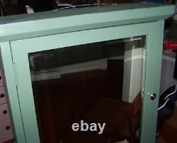 Large VTG Wood Medicine Cabinet Beveled Mirror Rustic Wall Painted Green