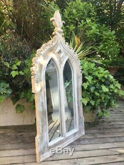 Large Victorian Gothic Style Wood Arched Mirror