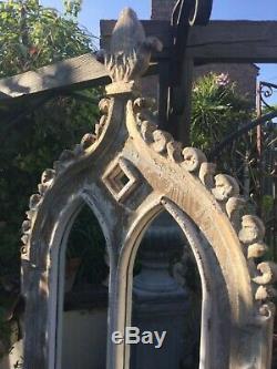 Large Victorian Gothic Style Wood Arched Mirror
