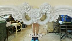 Large Vintage 38 White Heart Shaped Roses & Bows Beveled Hanging Wall Mirror