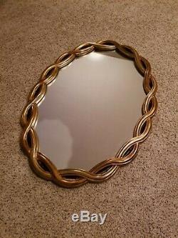 Large Vintage 38 x 28 Oval Gilt Gold Wood Hollywood Regency American Wall Mirror