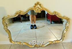 Large Vintage 41 Ornate Gold Scalloped Syroco or Plastic Hanging Wall Mirror
