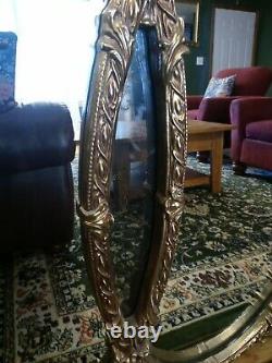 Large Vintage Bassett Tri-Oval Wall Mirror Hollywood Regency, Triple Gold Ornate
