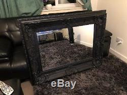 Large Vintage Decorative Wall Mirror Black Gilt Shabby Chic Ornate Over Mantle