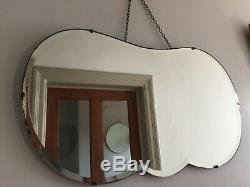 Large Vintage Frameless Bevelled Wall Mirror Rare Cloud Shape Chain 65x37cm m130